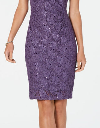 Connected Women's Sequined Lace Cutout Sheath Dress Purple Size 8