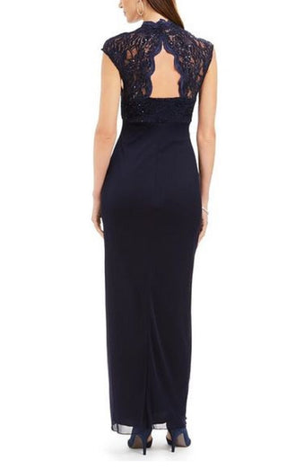 Connected Women's Lace Column Gown Blue Size 12