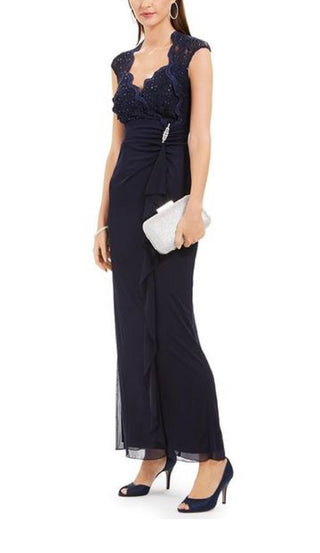 Connected Women's Lace Column Gown Blue Size 12