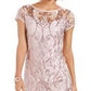 Connected Apparel Women's Sequined Lace Cap Sleeve Illusion Neckline Above the Knee Sheath Cocktail Dress Pink Size 12