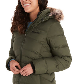 Marmot Women's Montreal Hooded Faux Fur Trim Coat Green Size Small