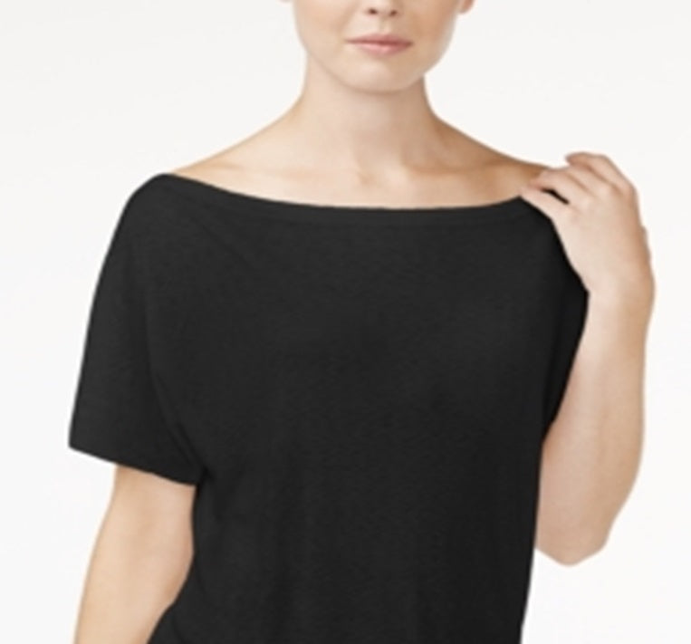 Rachel Roy Women's Ruched Boat Neck T-Shirt Black Size X-Large