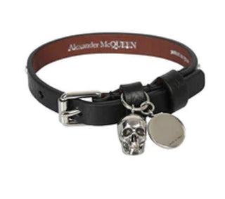 Alexander Mcqueen Men's Embossed Leather Double Wrap Skull Bracelet Black Size Regular