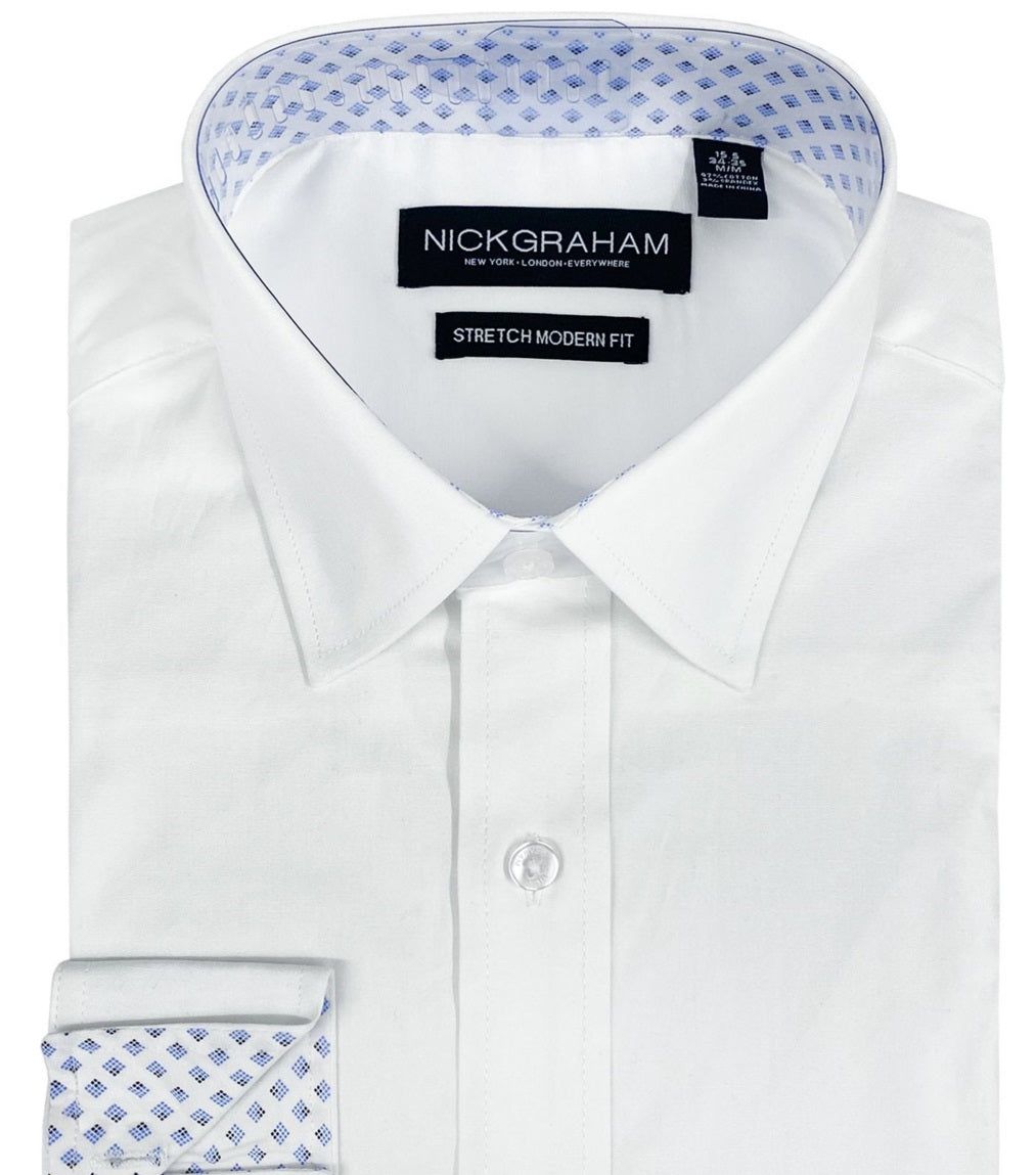 Nick Graham Men's Modern Fit Contrast Dress Shirt White Size 17X36X37