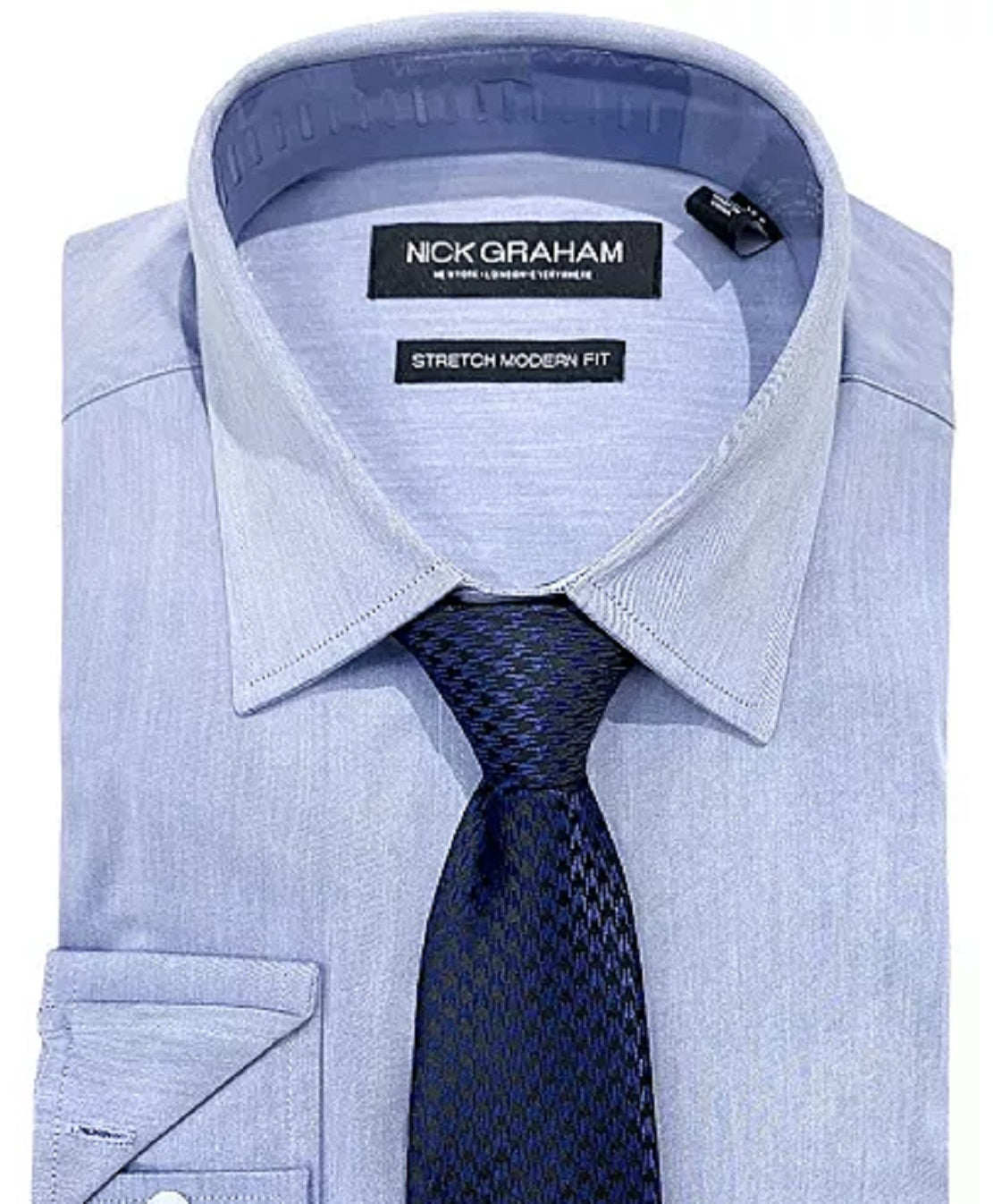 Nick Graham Men's Slim Fit Chambray Dress Shirt & Tie Set Blue Size Small