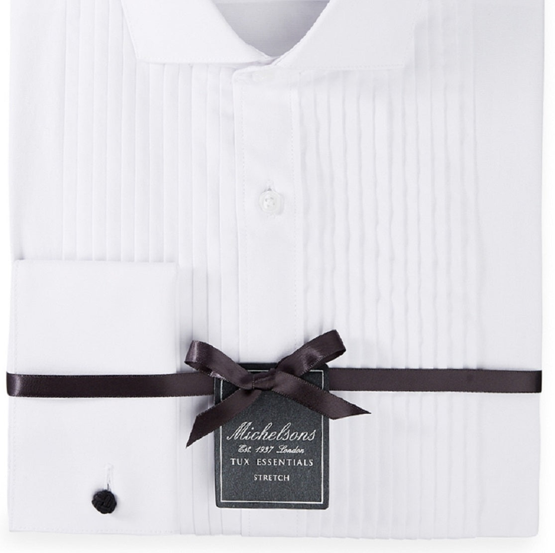 Michelsons Of London Men's Slim Fit Stretch Pleated Bib French Cuff Tuxedo Shirt White Size 16X32X33