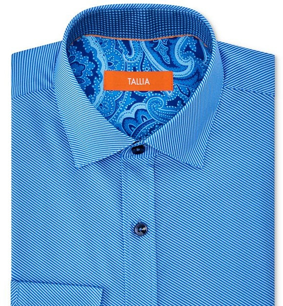 Tallia Men's Striped Performance Stretch Slim Fit Dress Shirt Blue Size 15.5x32-33