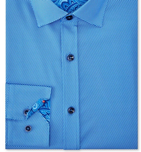 Tallia Men's Striped Performance Stretch Slim Fit Dress Shirt Blue Size 15.5x32-33