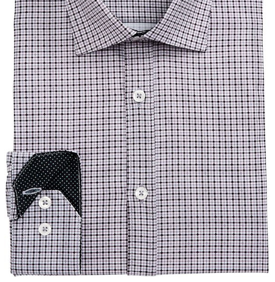Society Of Threads Men's Slim Fit Non Iron Performance Stretch Check Dress Shirt Black Size Small