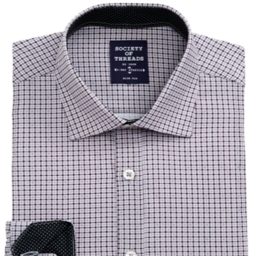 Society of Threads Men's Slim Fit Non Iron Performance Stretch Check Dress Shirt Black Size XX-Large