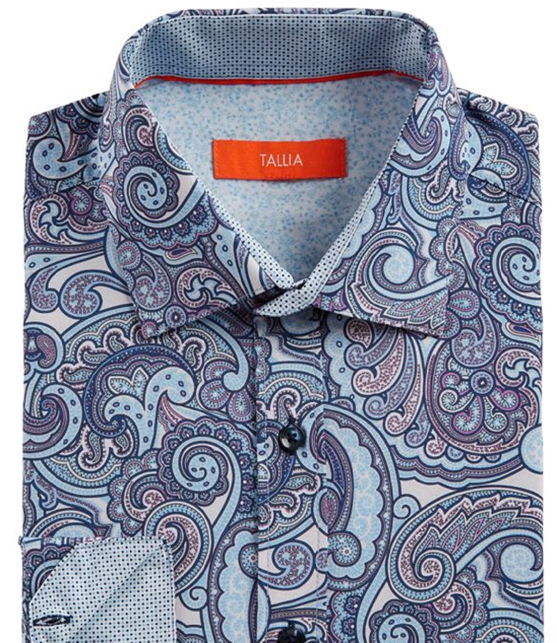 Tallia Men's Slim Fit No Iron Performance Stretch Paisley Dress Shirt Blue Size Small