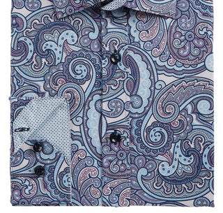 Tallia Men's Slim Fit No Iron Performance Stretch Paisley Dress Shirt Blue Size Small