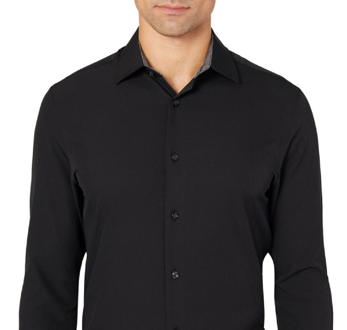 Construct Men's Slim Fit Solid Performance Stretch Cooling Comfort Dress Shirt Black Size Large