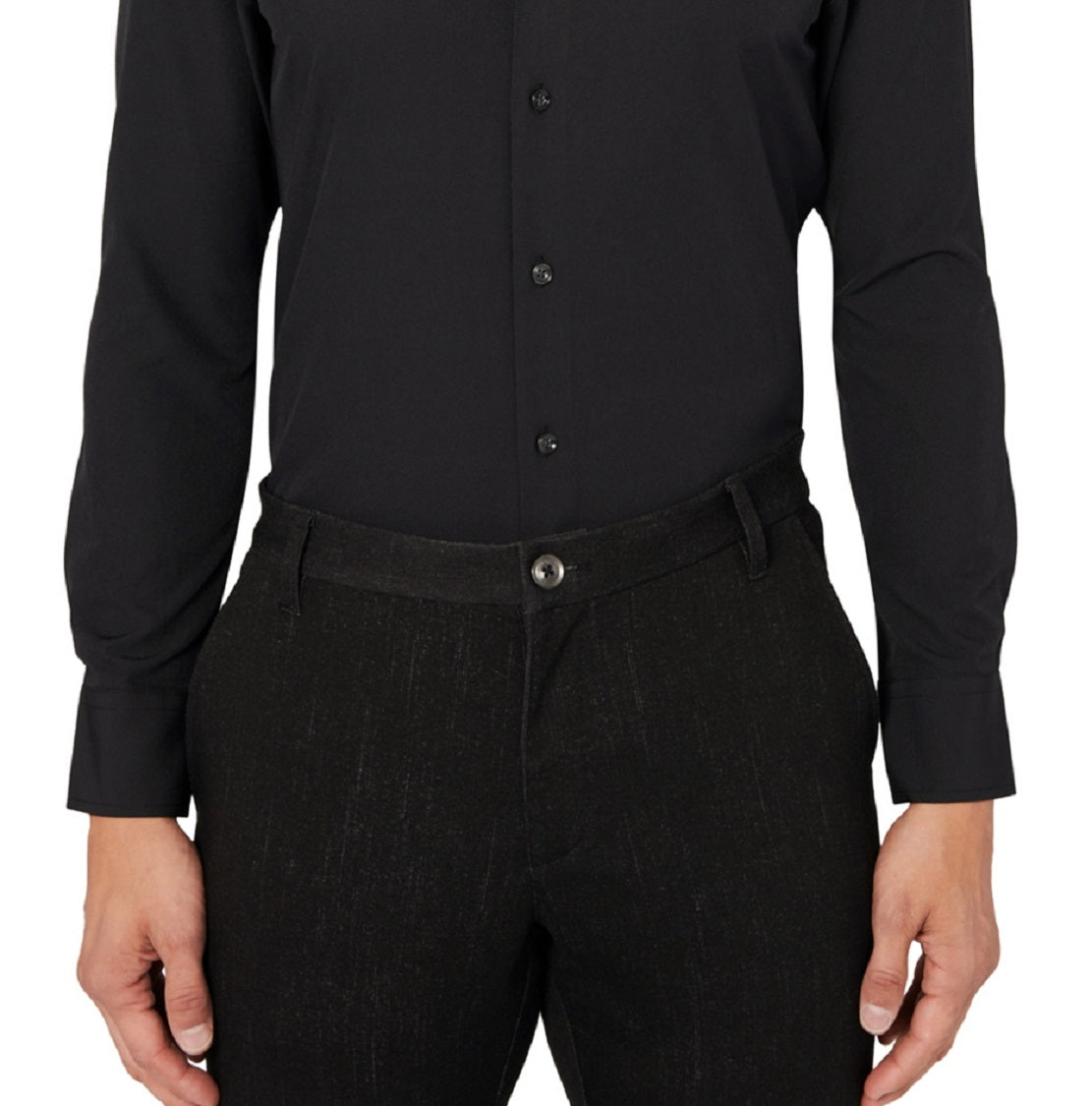 Construct Men's Slim Fit Solid Performance Stretch Cooling Comfort Dress Shirt Black Size Large