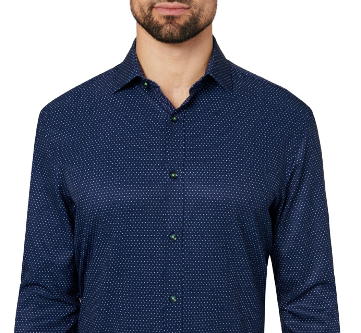Society Of Threads Men's Slim Fit Non Iron Performance Stretch Dot Print Dress Shirt Blue Size X-Large