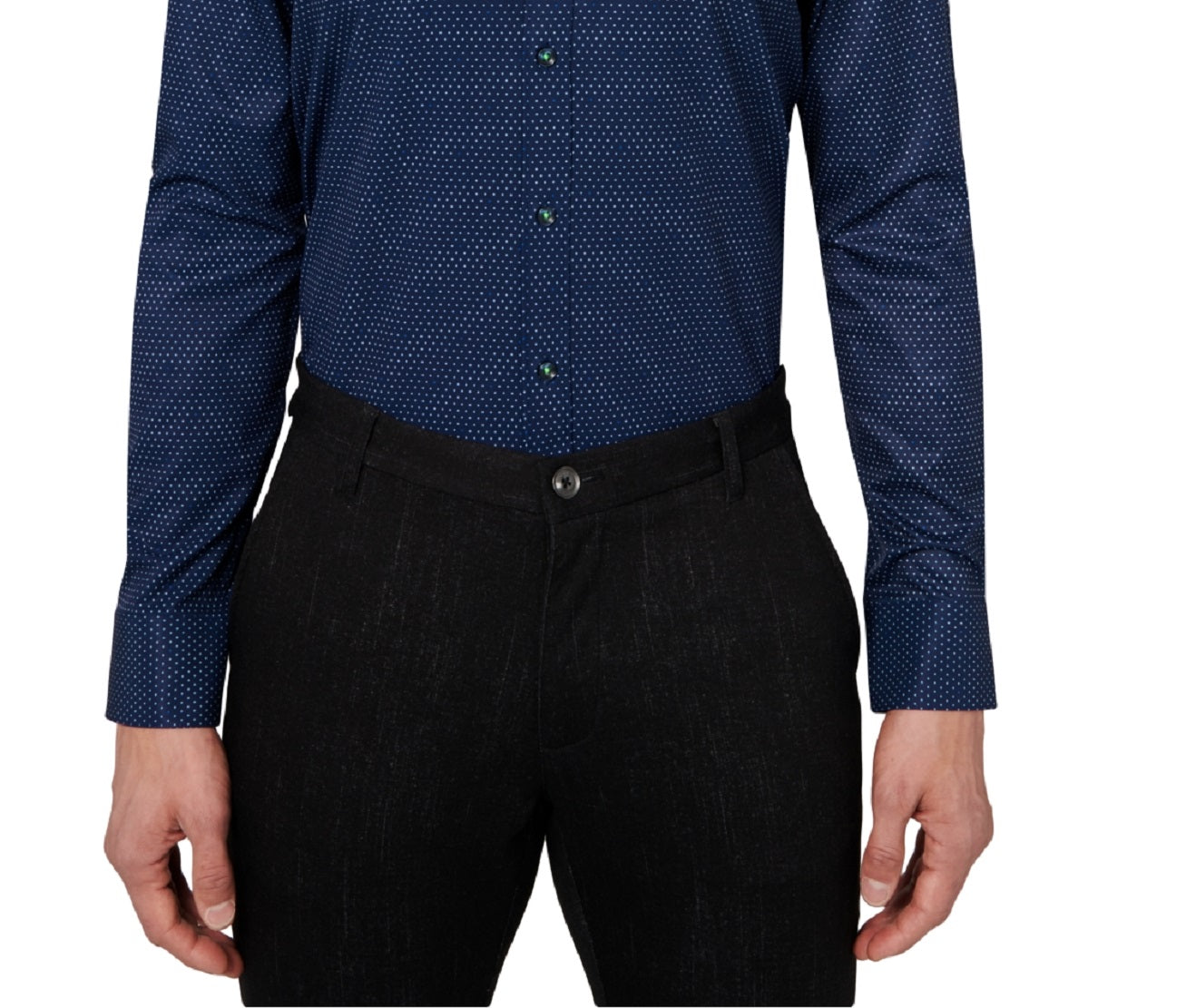 Society Of Threads Men's Slim Fit Non Iron Performance Stretch Dot Print Dress Shirt Blue Size X-Large