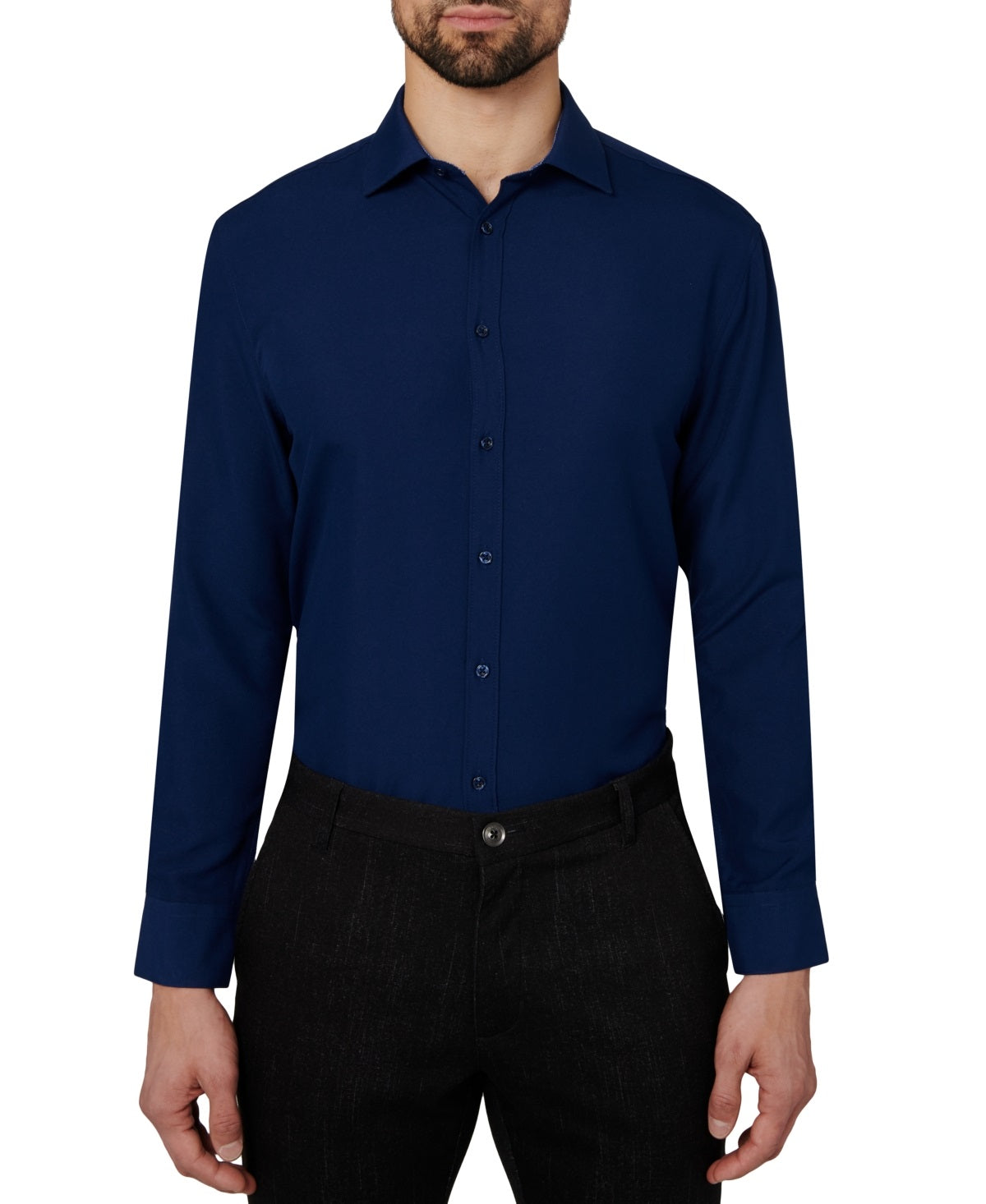Calabrum Men's Regular Fit Solid Performance Dress Shirt Blue Size Large
