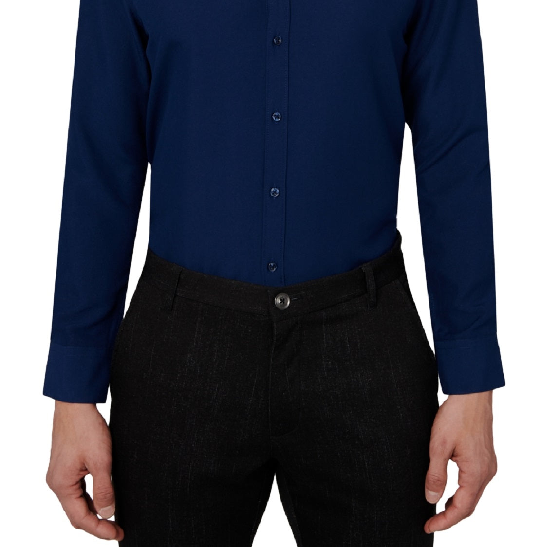 Calabrum Men's Regular Fit Solid Performance Dress Shirt Blue Size Large