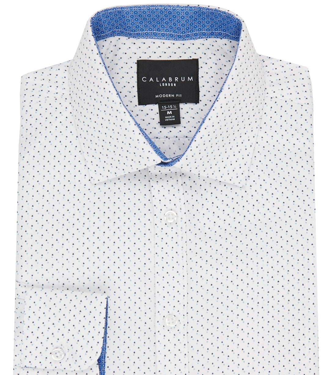 Calabrum Men's Regular Fit Non Iron Geo Print Dress Shirt Blue Size X-Large