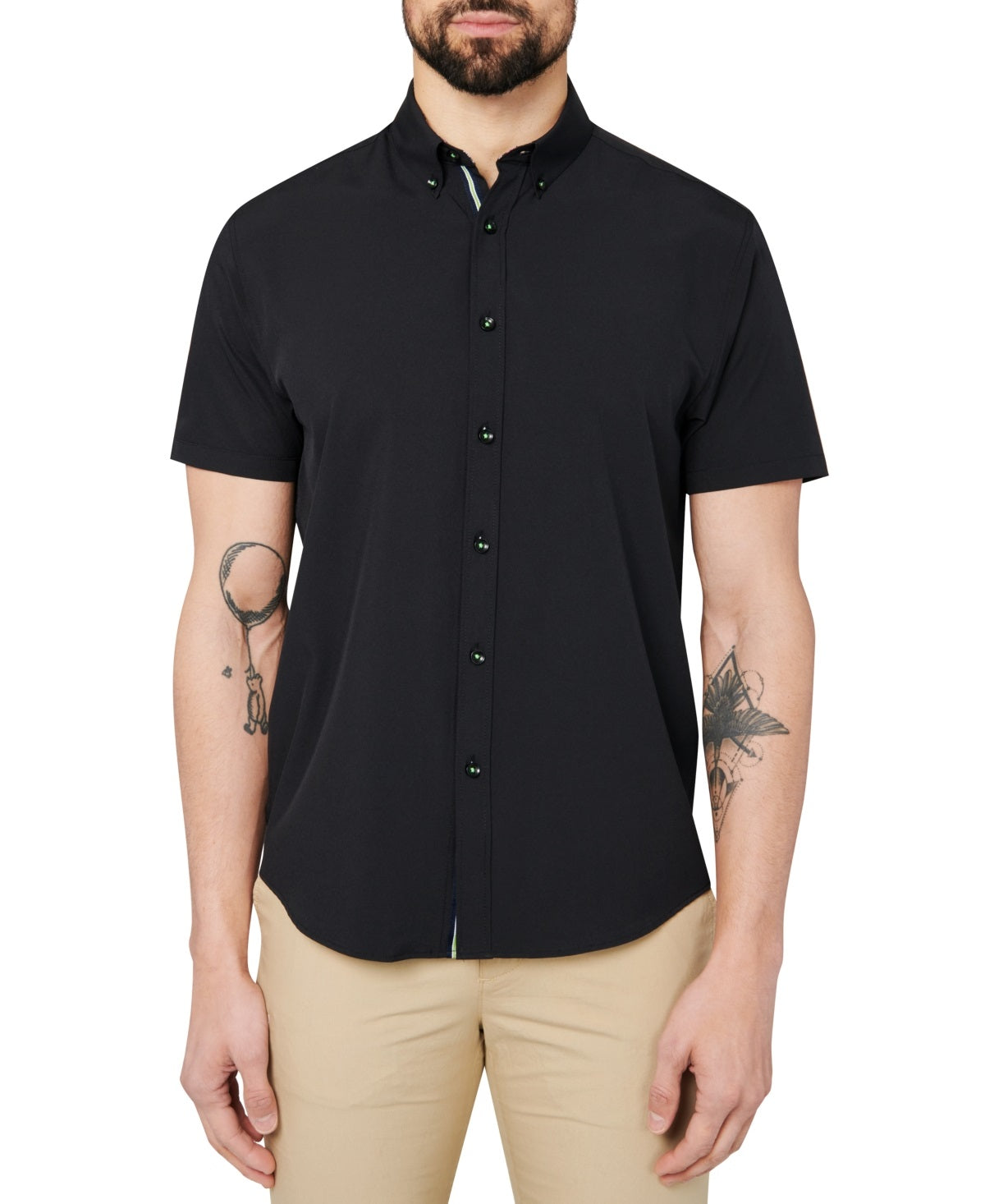 Society of Threads Men's Slim Fit Button Down Performance Shirt Black Size XL