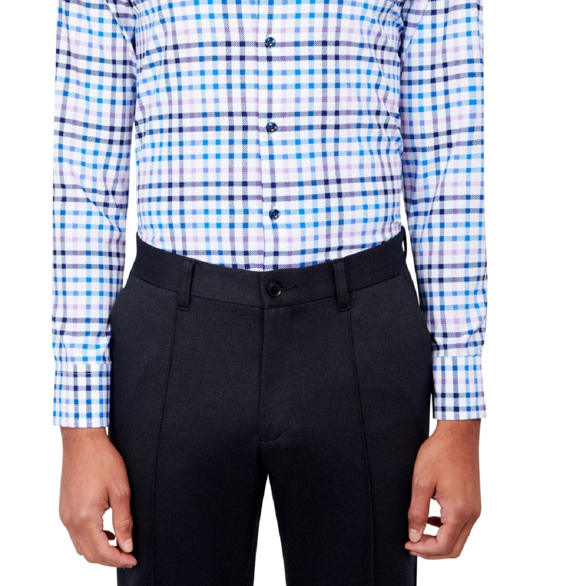 Construct Men's Slim Fit Plaid Performance Dress Shirt White Size Medium