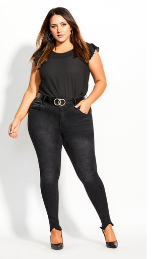 City Chic Women's Trendy Plus Shirred Flirt Top Black Size Petite Small