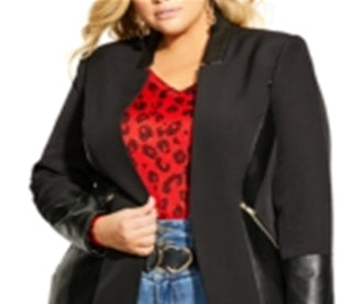 City Chic Women's Trendy Plus Faux Leather Trimmed Blazer Black Size 20W