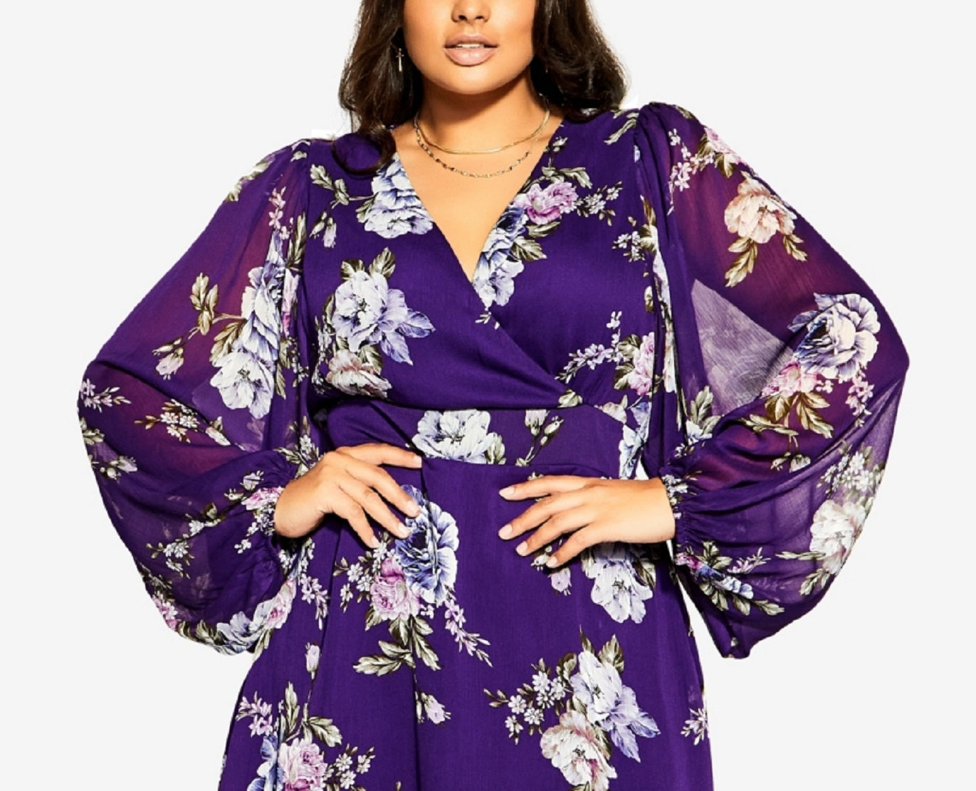 City Chic Women's Wild Floral Mini Dress Purple Size 14W