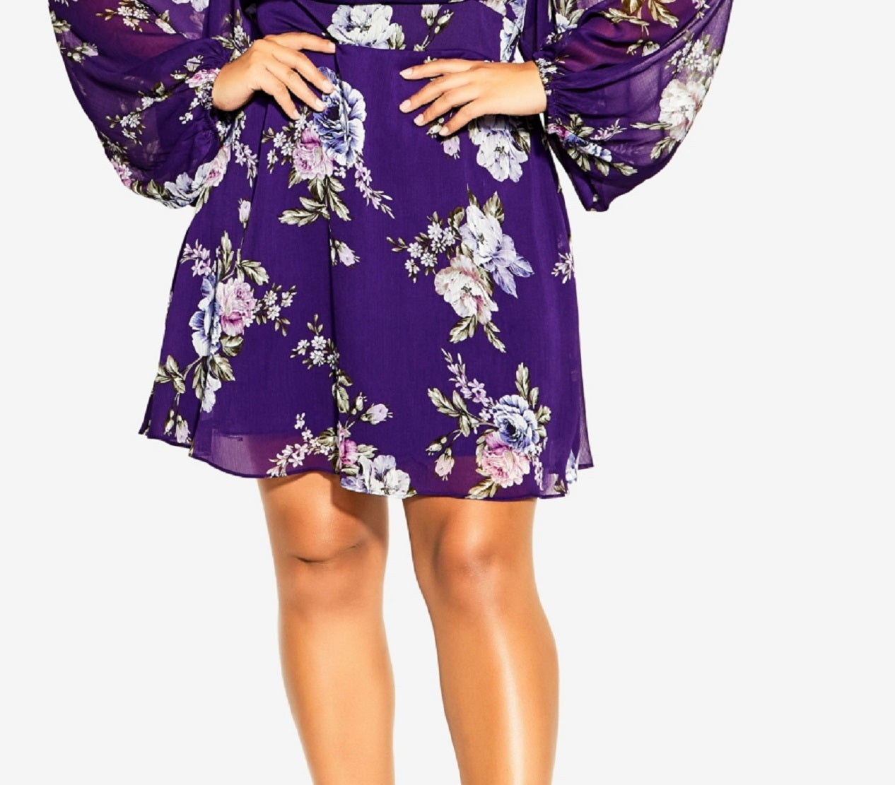 City Chic Women's Wild Floral Mini Dress Purple Size 14W
