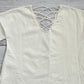 Frankie & Pop Women's Long Sleeve Cage V Neck Knit Sweater Top White Size Large