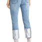Rachel Rachel Roy Women's Straight-Leg Metallic High Rise Cuffed Jeans Brightblue Size 24