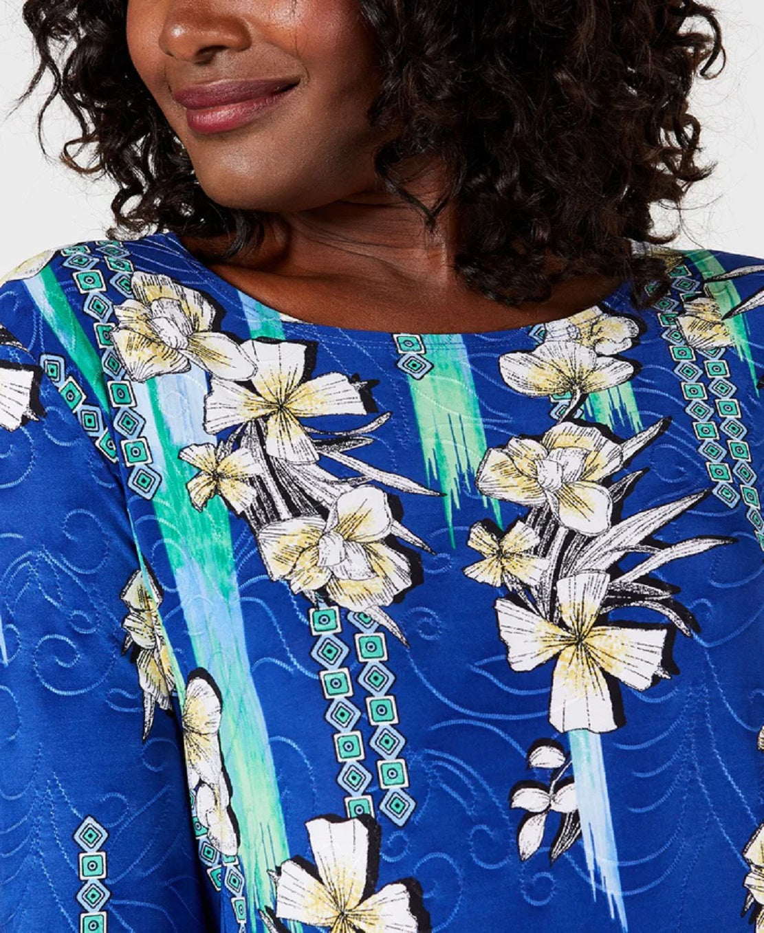 JM Collection Women's Printed Jacquard Top Blue Size XXL