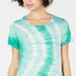 Style & Co Women's Ruffle Hem Tie Dye Top Green Size Medium