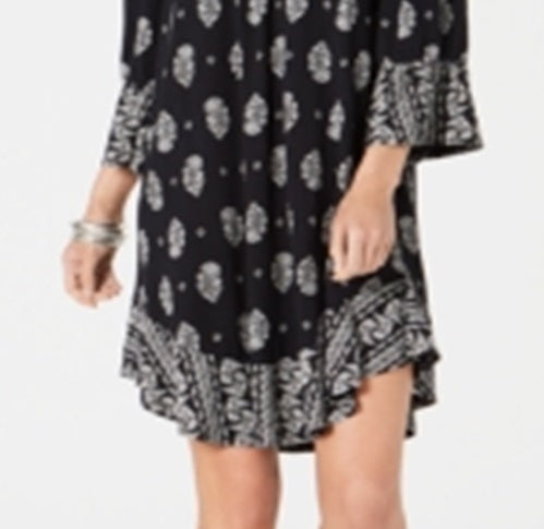Style & Co Women's Printed on/Off the Shoulder Dress Black Size Petite S