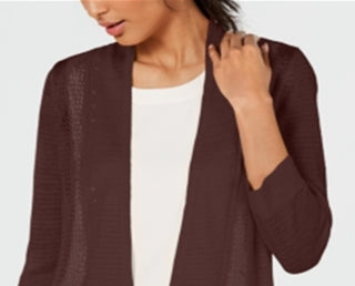 Alfani Women's Mixed Stitch Open Front Cardigan Brown Size Petite Small