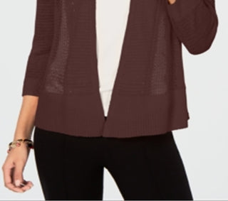 Alfani Women's Mixed Stitch Open Front Cardigan Brown Size Petite Small