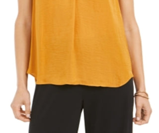 Alfani Women's Sleeveless V Neck Top Yellow Size Large