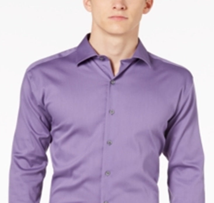 Alfani Men's Big & Tall Bedford Cord Dress Shirt Purple Size LT