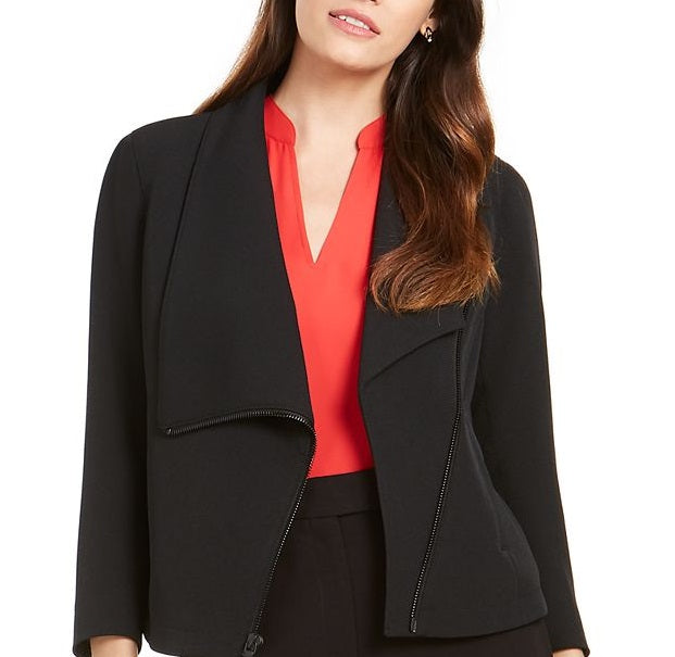 Anne Klein Women's Asymmetrical Zippered Jacket Black Size 4