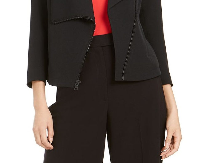 Anne Klein Women's Asymmetrical Zippered Jacket Black Size 4