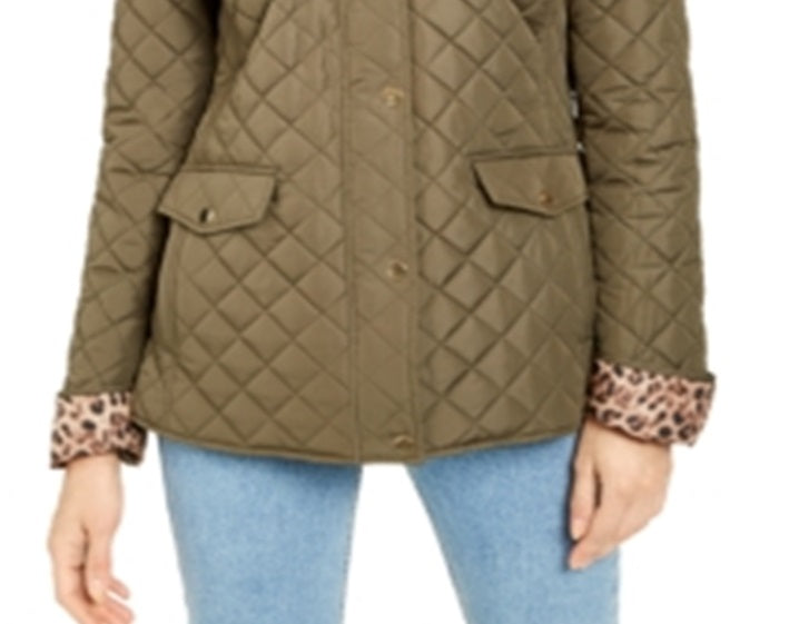 Charter Club Women's Quilted Hooded Jacket Green Size Petite