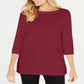 Karen Scott Women's Cotton Boat Neck 3/4 Sleeve Knit Top Red Size X-Large