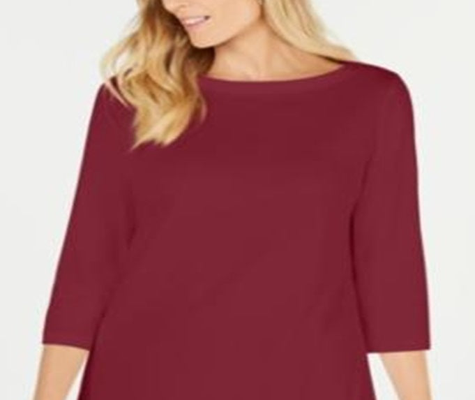 Karen Scott Women's Cotton Boat Neck 3/4 Sleeve Knit Top Red Size X-Large
