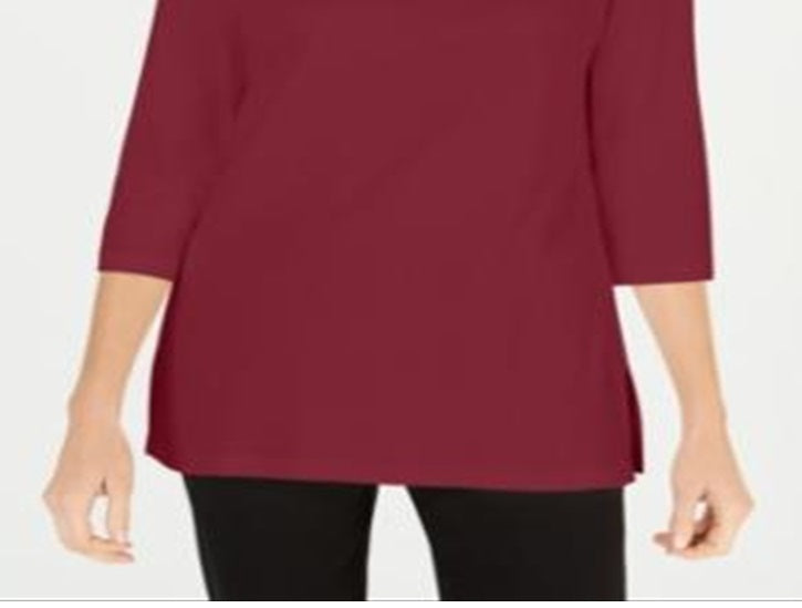 Karen Scott Women's Cotton Boat Neck 3/4 Sleeve Knit Top Red Size X-Large