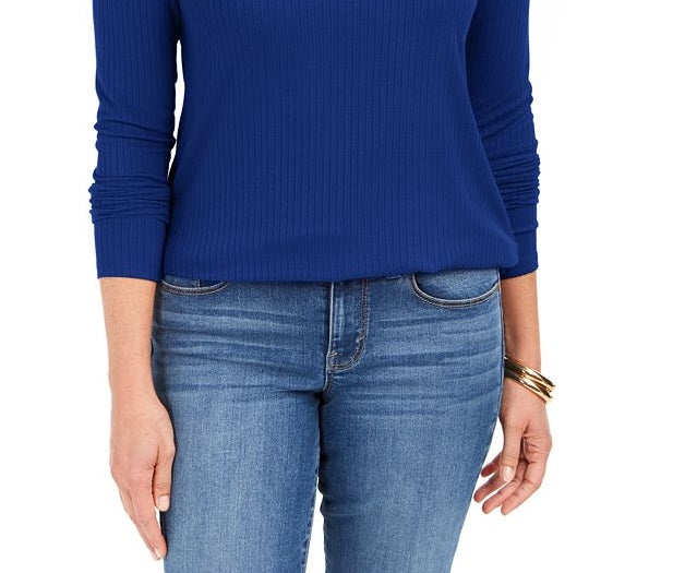 Charter Club Women's Heathered Ribbed Turtleneck Top Blue Size X-Large