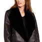 Bar III Women's Shearling Drape Front Jacket Black Size XXS