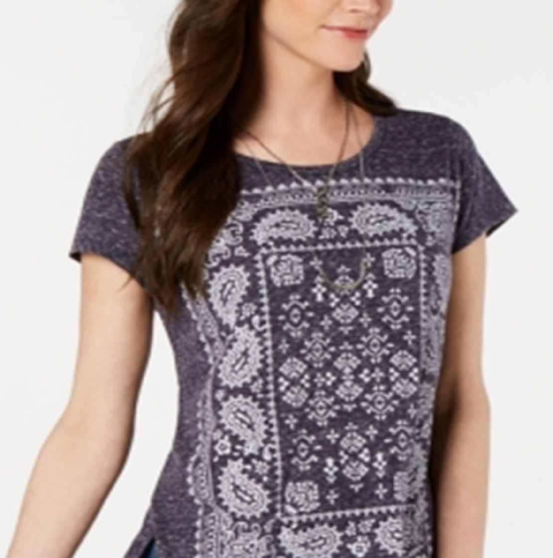 Style & Co Women's Graphic Top Blue Size Petite Large