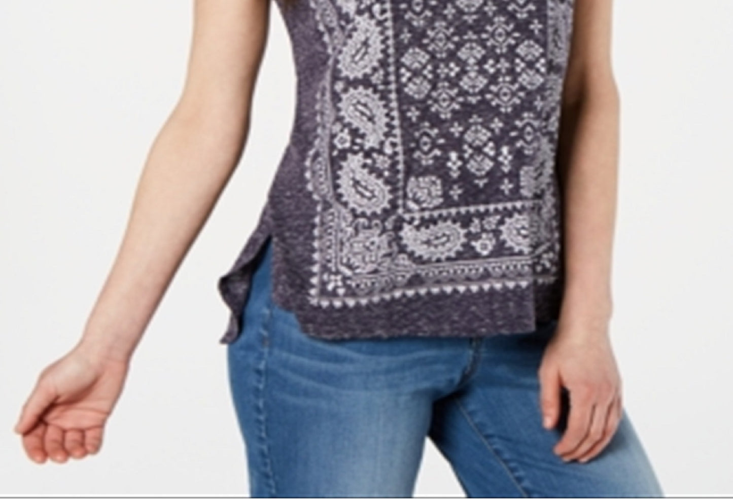 Style & Co Women's Graphic Top Blue Size Petite Large
