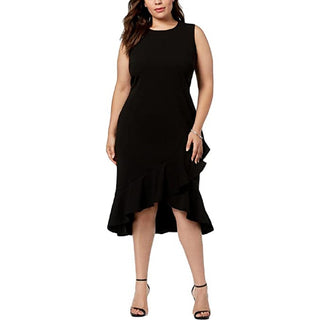 Calvin Klein Women's Ruffled High Low Midi Dress Black Size 20W