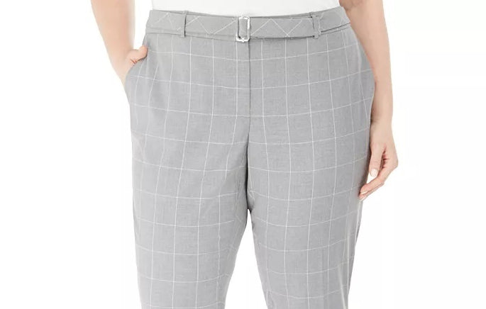 Calvin Klein Women's Plus Size Printed Belted Pants Gray Size 16 Plus